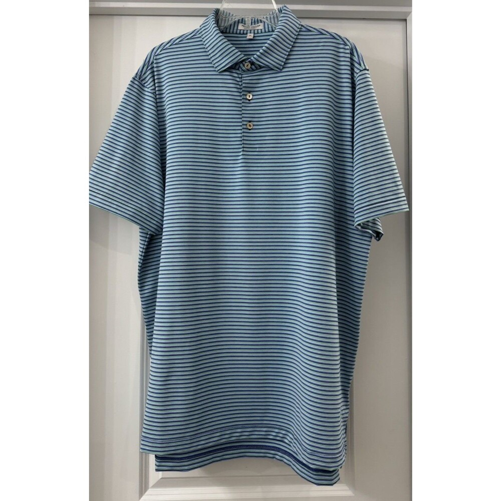 Peter Millar XL Blue Green Purple White Striped Summer Comfort Golf Polo Shirt